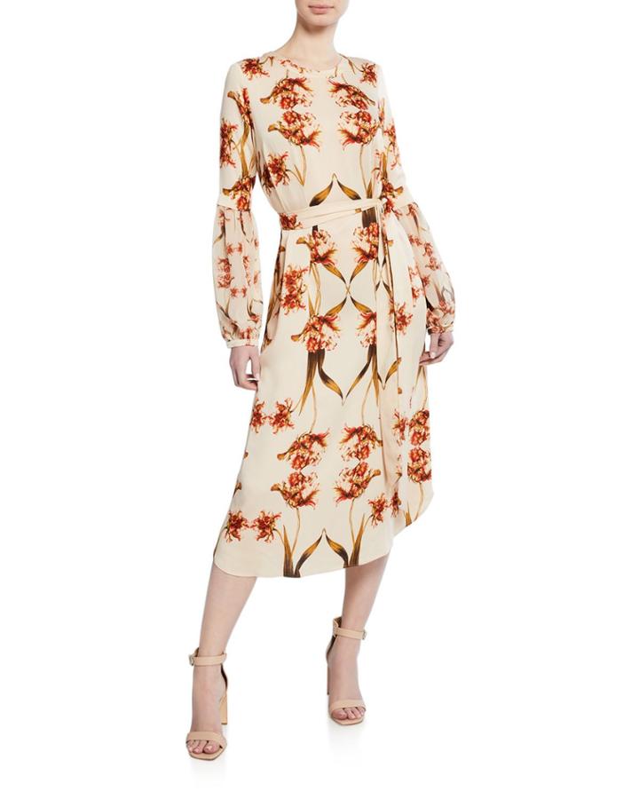 Fringed Tulips Print Bishop-sleeve