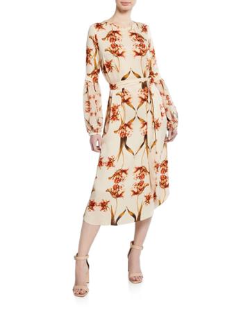 Fringed Tulips Print Bishop-sleeve
