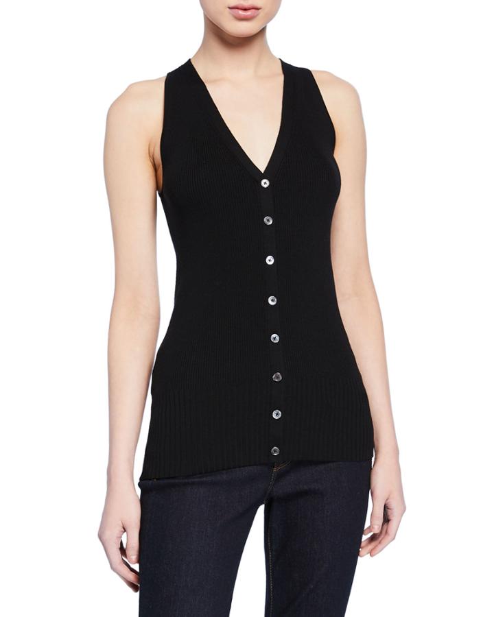 Wool-blend Ribbed V-neck Top