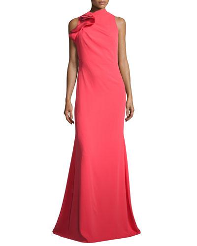 Ruffle-neck Sleeveless Mermaid Gown,
