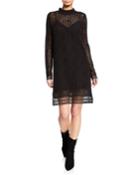 Mock-neck Lace Long-sleeve Dress