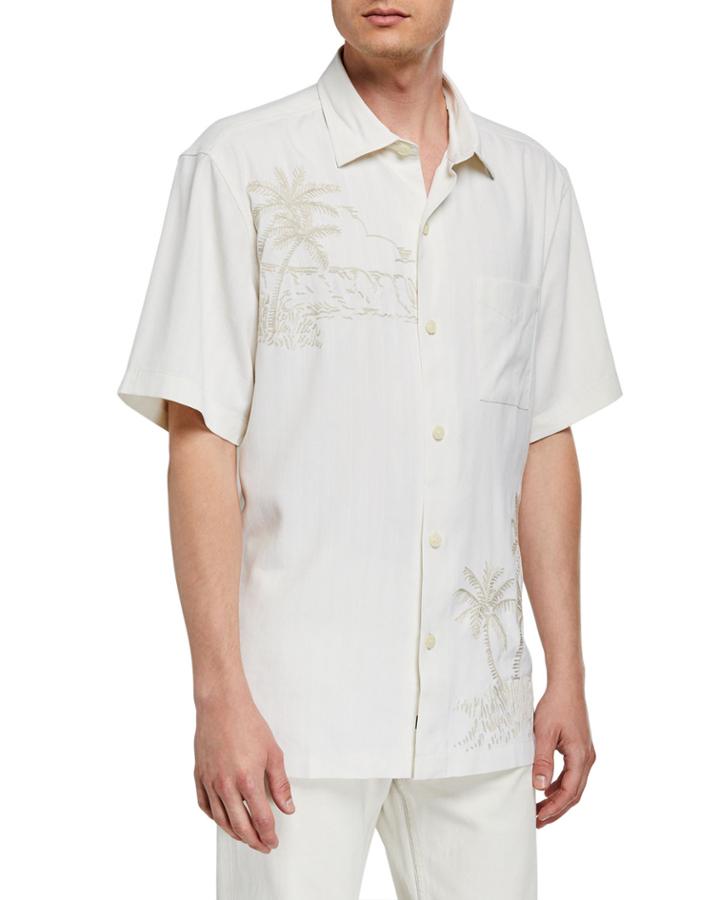 Men's Las Playa Palms Embroidered Silk Camp