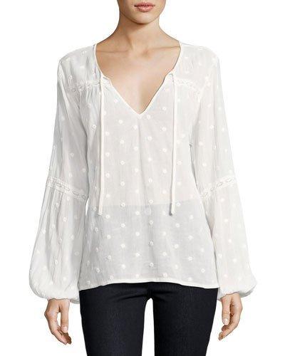 Gabby Long-sleeve Eyelet Top, White