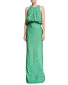 Sleeveless Bubble-top A-line Polka-dot Evening Gown