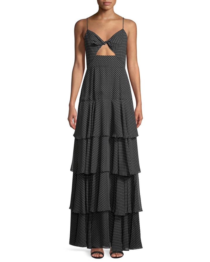 Tiered Polka-dot Sleeveless Twist Gown