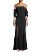 Lift Me Off-the-shoulder Ruched-sleeve Gown