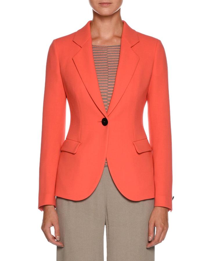 Notched-lapel One-button Wool Jacket