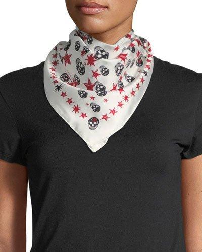 Starlight Skull And Star Print Scarf, White/black