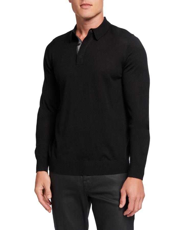 Men's Wool-blend Long-sleeve Polo