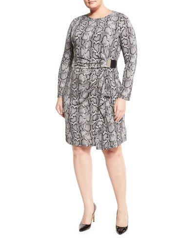 Logo-plate Long-sleeve Dress, Gunmetal,