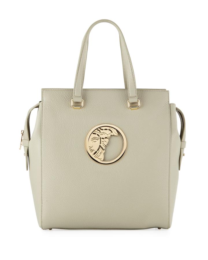 Pebbled Leather Tote Bag, Gray