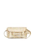 Crocodile Pleated Flap-top Shoulder Bag, Gold