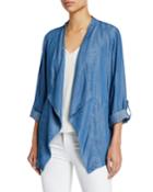 Chambray Open-front Roll-sleeve Jacket