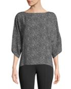 Leopard-print Silk Boat-neck Top, Black/white