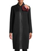 Dyed Fur Embellished Wool Coat