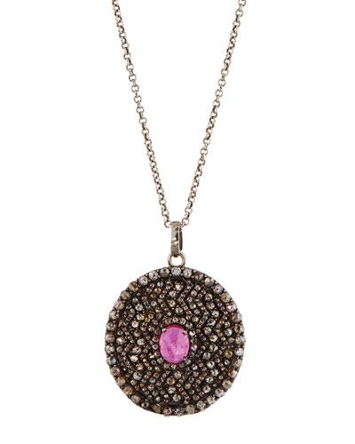 Champagne Diamond & Composite Ruby Oval Pendant Necklace