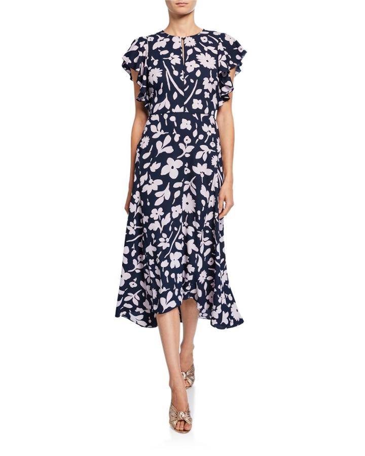 Splash Floral Keyhole Flutter-sleeve
