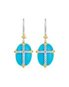 Simple Oval Turquoise Dangle & Drop Earrings W/ Topaz Cross