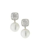 18k White Gold Diamond-post & South Sea Pearl Earrings