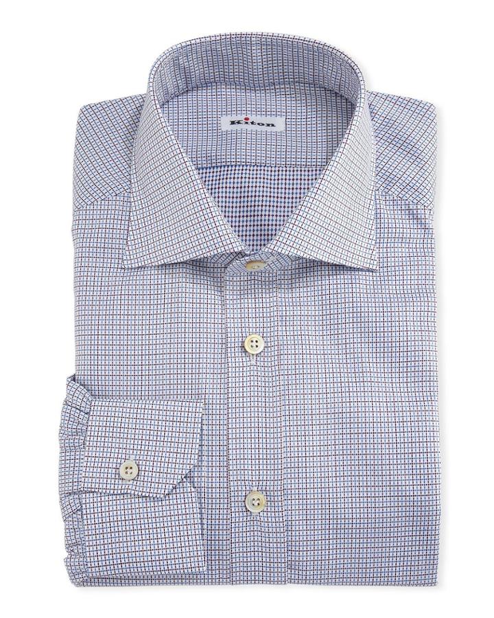 Graph-check Cotton Dress Shirt, White/red/blue