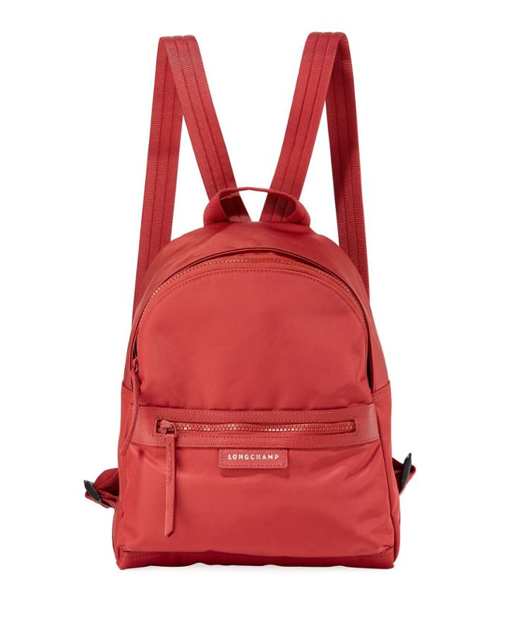 Zip-top Nylon Backpack, Red