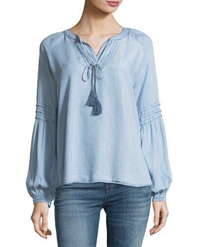 Chambray Peasant Top