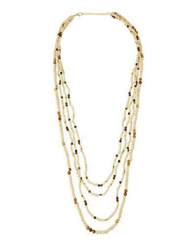 Multi-strand Howlite & Jasper Beaded Necklace, Ivory