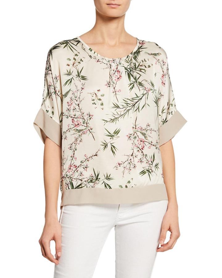 Silk Floral Print Poncho