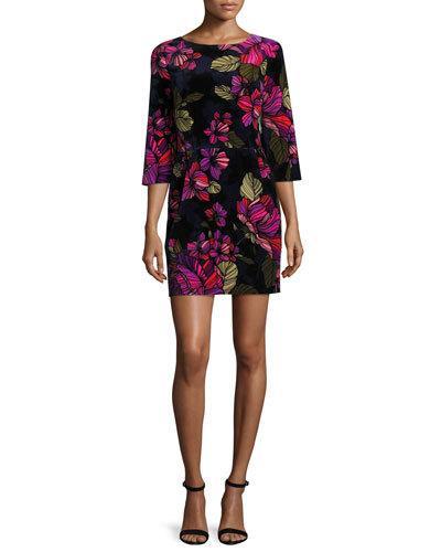 3/4-sleeve Floral Cocktail Dress,