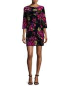 3/4-sleeve Floral Cocktail Dress,
