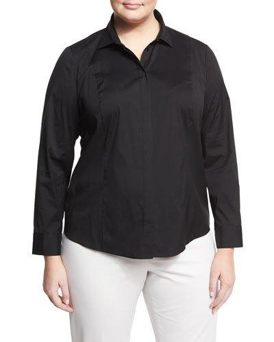 Cera Long-sleeve Button Blouse, Black,