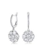 18k White Gold Flower Drop Earrings