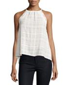 Sleeveless Lace Trim High-low Tank, White