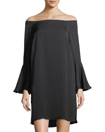 Off-the-shoulder Bell-sleeve Dress, Black
