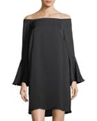 Off-the-shoulder Bell-sleeve Dress, Black