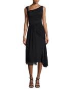 Ester Sleeveless Smocked Jersey & Tulle Dress, Nero