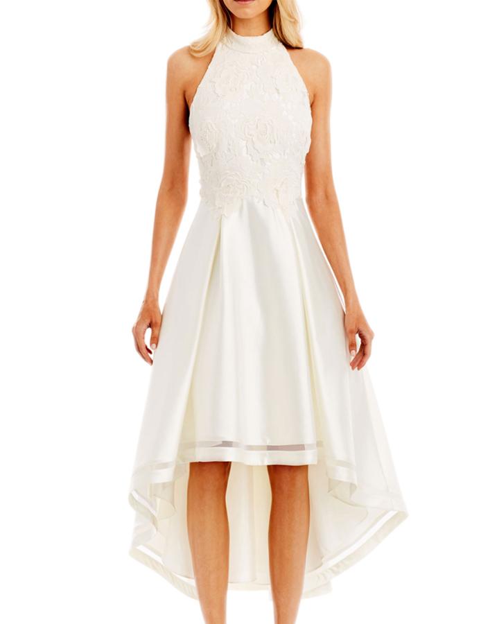High-low Cocktail Dress With 3d-lace Bodice, Ivory