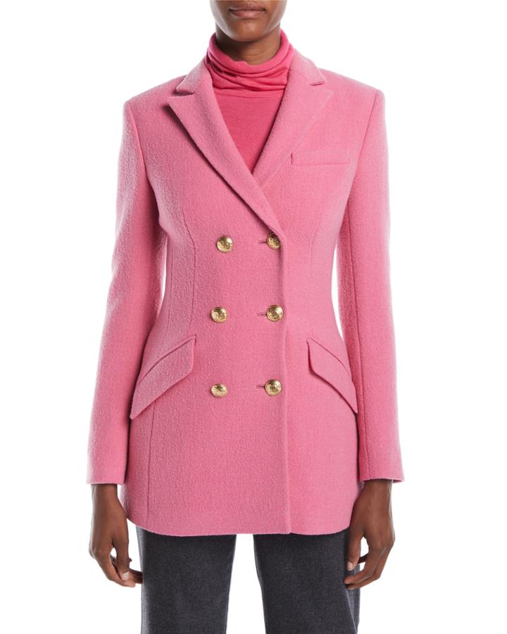 Double-breasted Boiled Wool-blend Evening Jacket W/ Golden Buttons