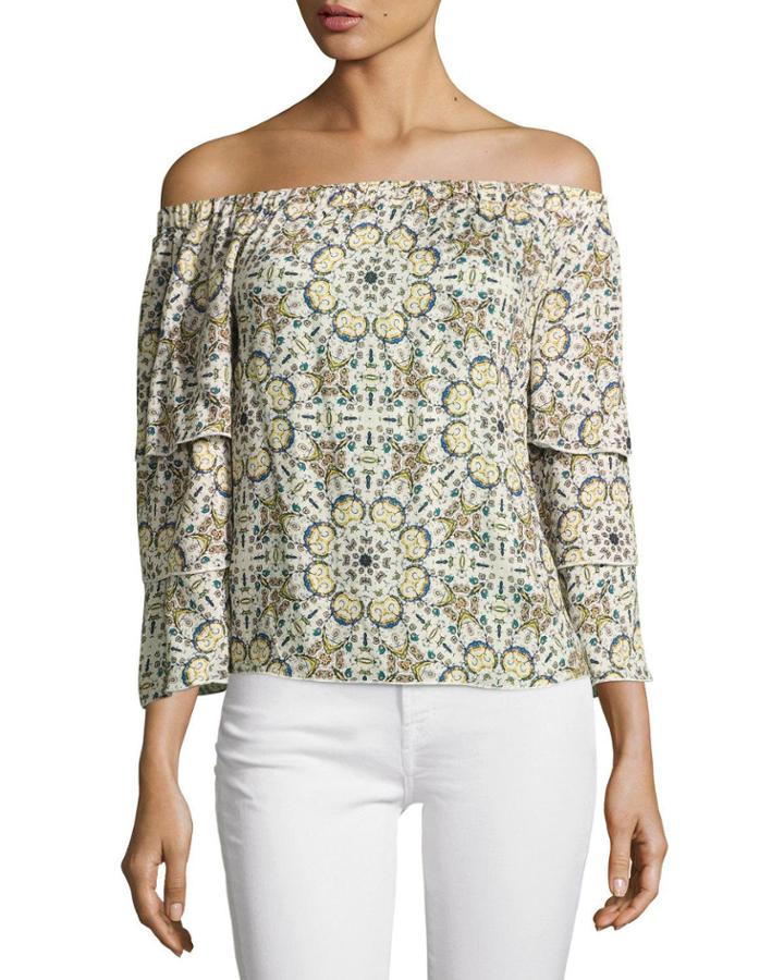 Minori Mosaic Off-the-shoulder Top, Neutral Pattern