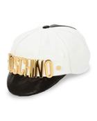 Golden-logo Half-brim Hat, Black/white