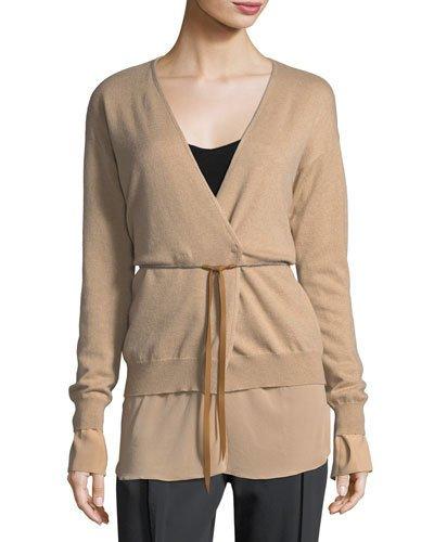 Silk-layered Cashmere Cardigan