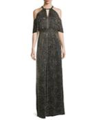 Amy Beaded Cold-shoulder Evening Gown