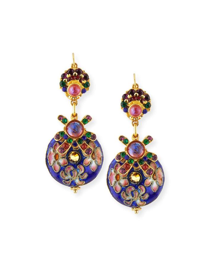 Cloisonne Disc Drop Earrings, Blue
