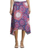 Asymmetric Floral-medallion Skirt, Palace Blue/multicolor