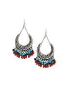 Etched Silvertone Beaded Crescent Drop Earrings,