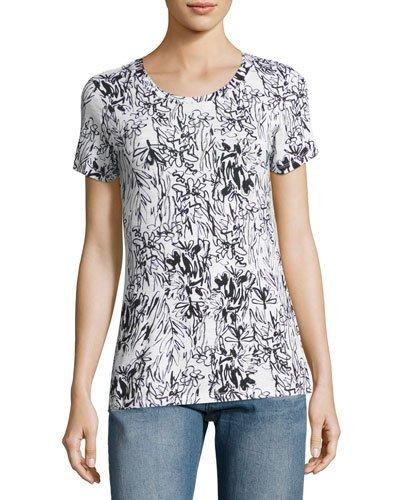 Sonny Sketchy Floral Slub Tee, White/black