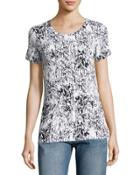 Sonny Sketchy Floral Slub Tee, White/black