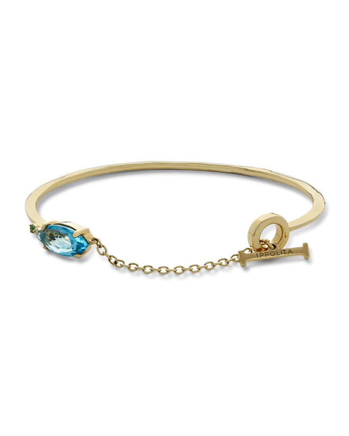 18k Prisma Marquise Cuff With Toggle Closure In Swiss Blue Topaz And Tsavorite
