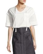 Short-sleeve Poplin & Crochet Top, White