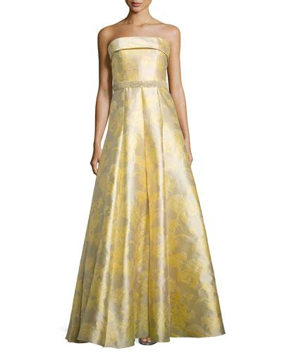 Strapless Floral Printed Ball Gown